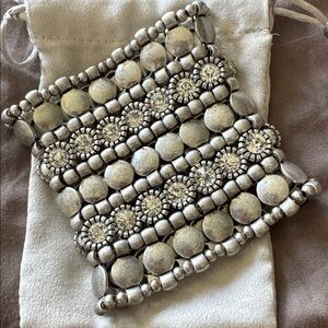 Chunky Silver Beaded Cuff Bracelet